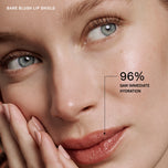 Close-up of a person's face with a focus on the lips, showing immediate hydration with text overlay.