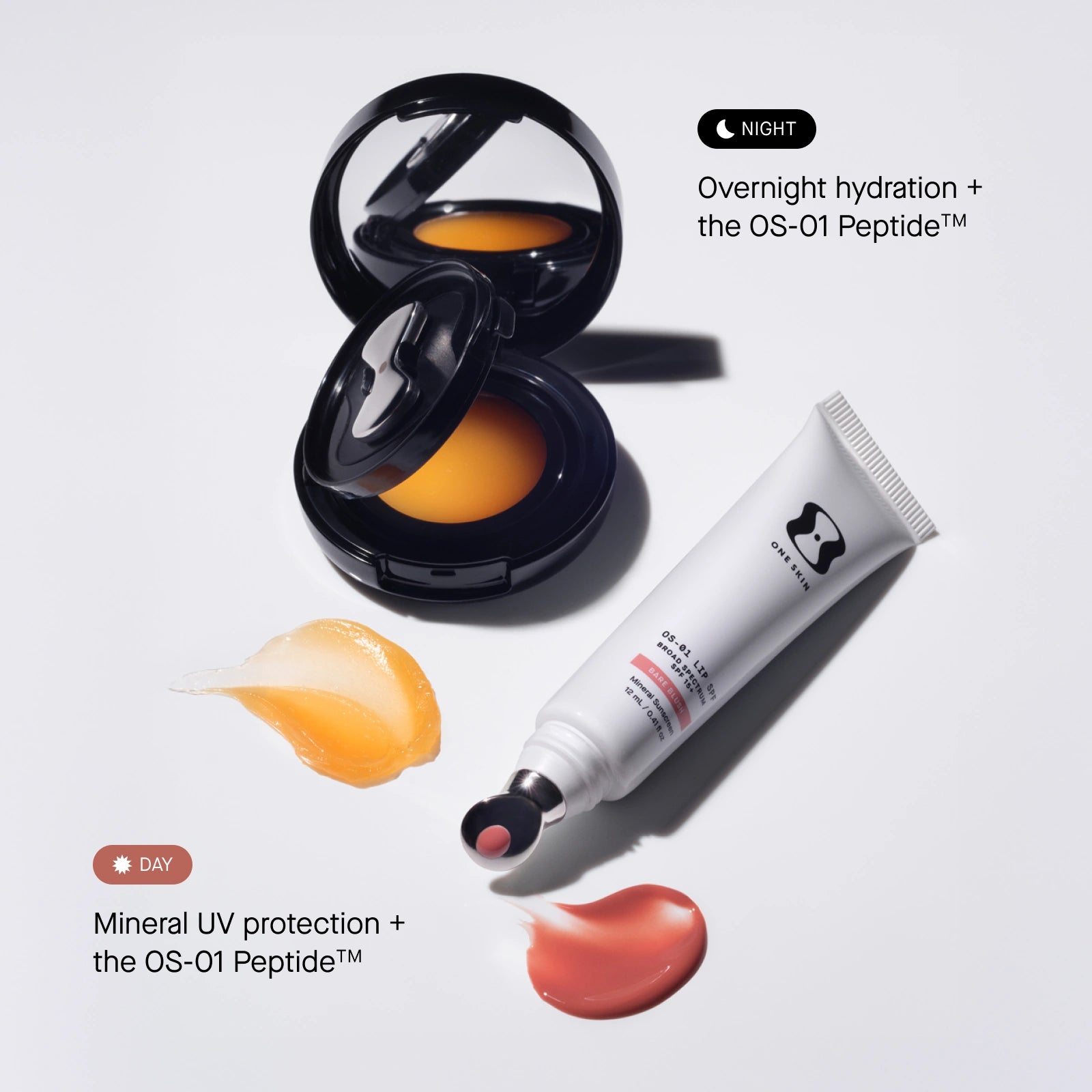 Cosmetic products with OS-01 Peptide text on a light gray background