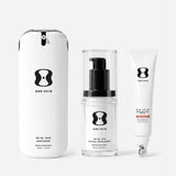 Set of skincare products from ONE SKIN on a light beige background
