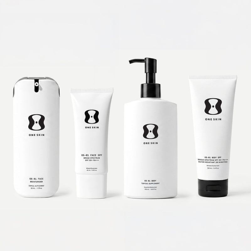 Untinted Set of skincare products from 'One Skin' on a light background