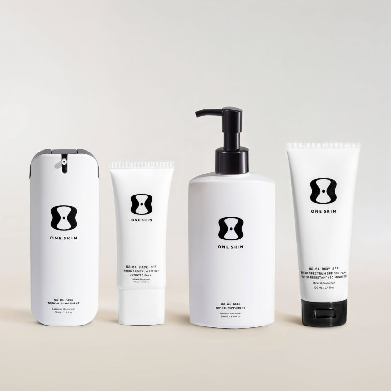 Untinted Set of skincare products from 'One Skin' on a light background