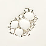 A cluster of clear, bubble-like droplets with silver outlines arranged on a plain white background.