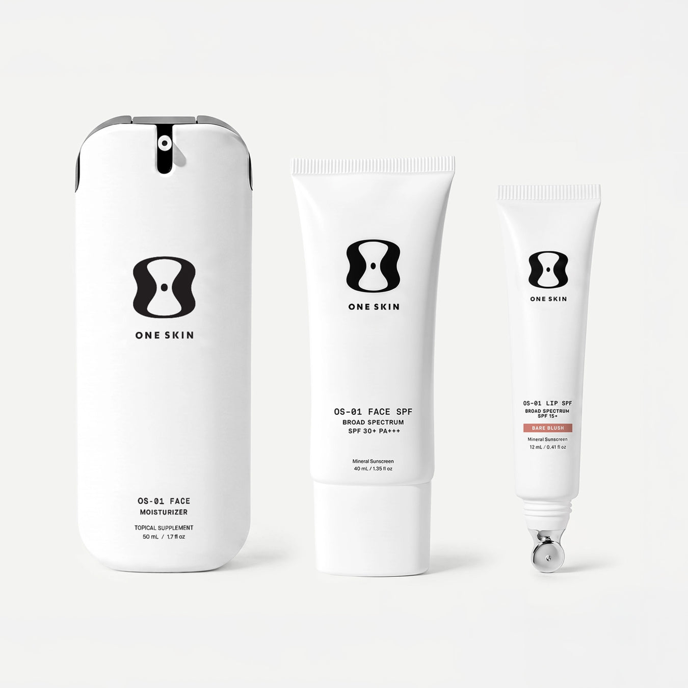 Untinted Three skincare products from 'One Skin' on a light background