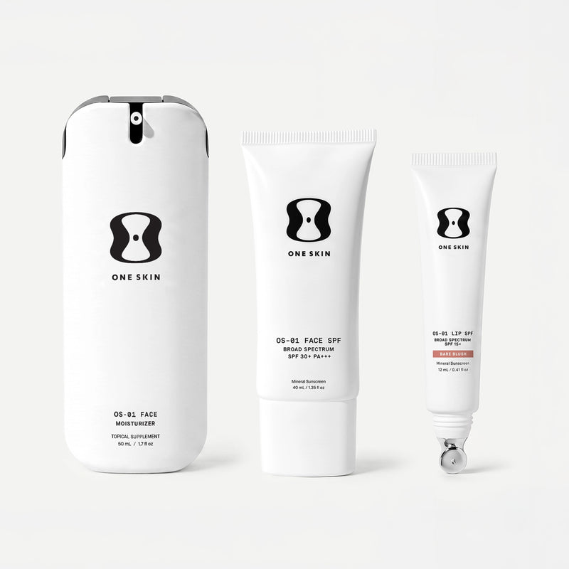 Untinted Three skincare products from 'One Skin' on a light background