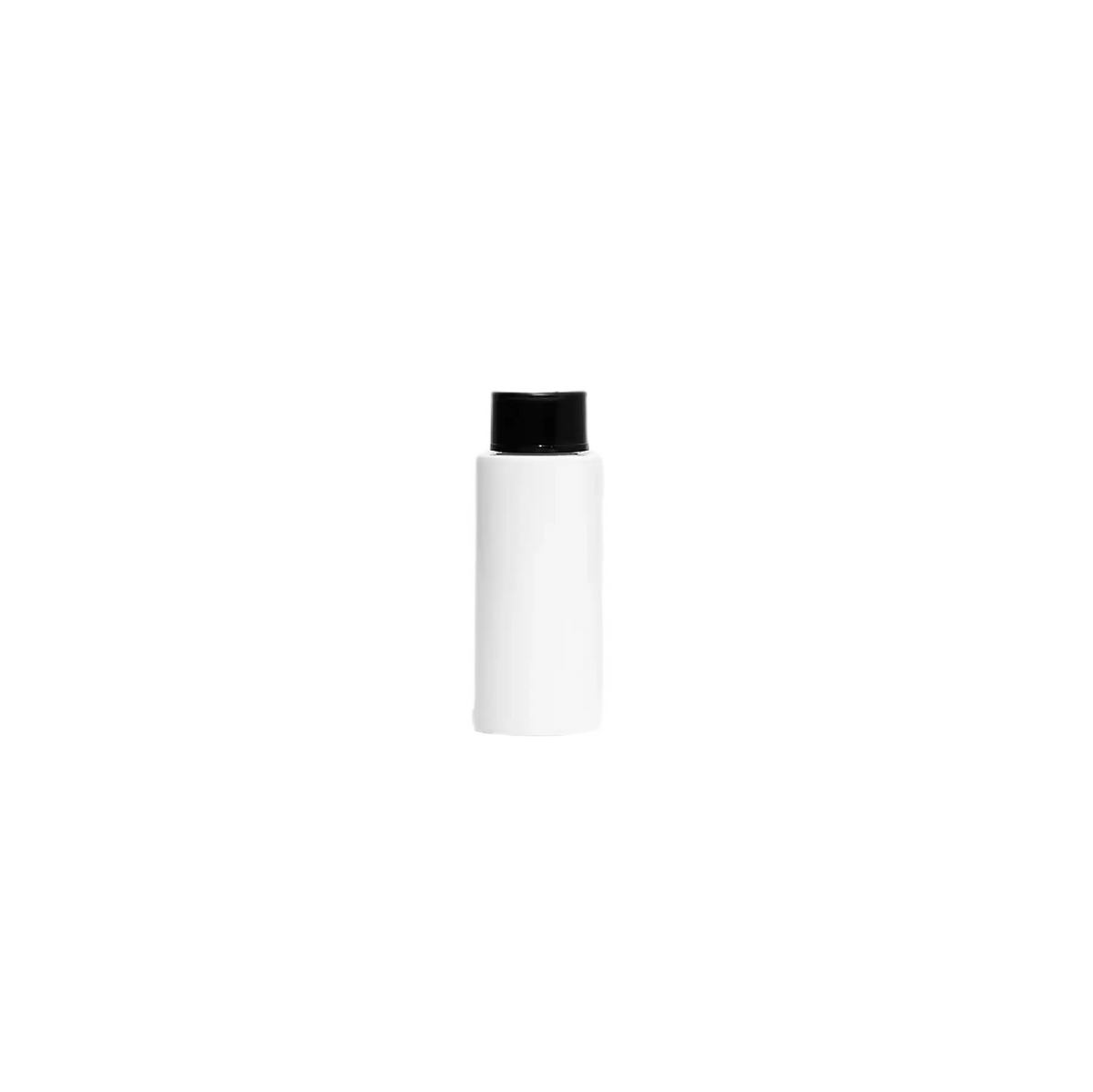 White bottle with black cap on a white background