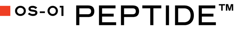 OS-01 Peptide logo featuring a solid orange square on the left, followed by the text 'OS-01' in black and 'PEPTIDE' in bold black letters, with a small trademark symbol.