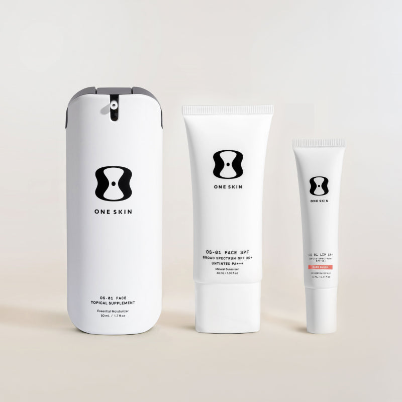 Untinted Three skincare products from 'One Skin' on a light background