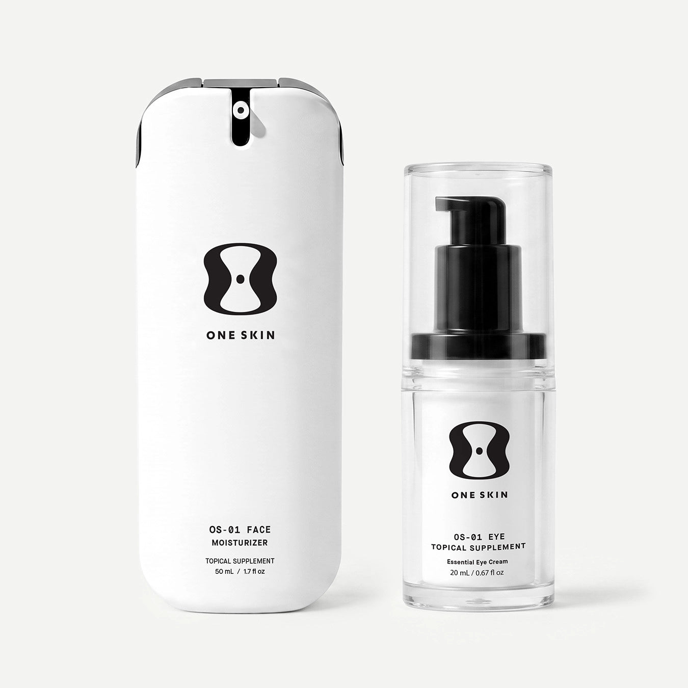 One Skin eye cream bottle and packaging on a beige background