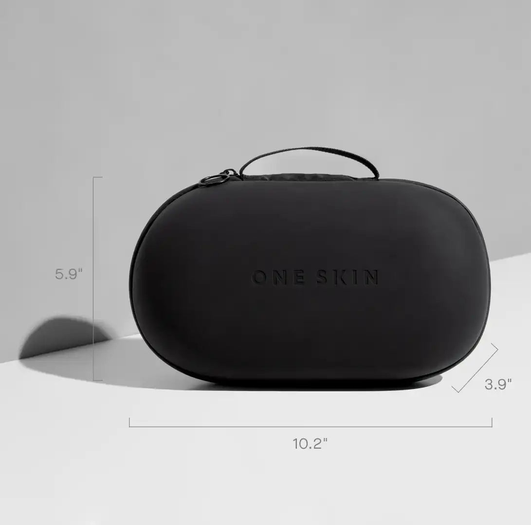 Black carrying case with 'ONESKIN' branding on a light gray background